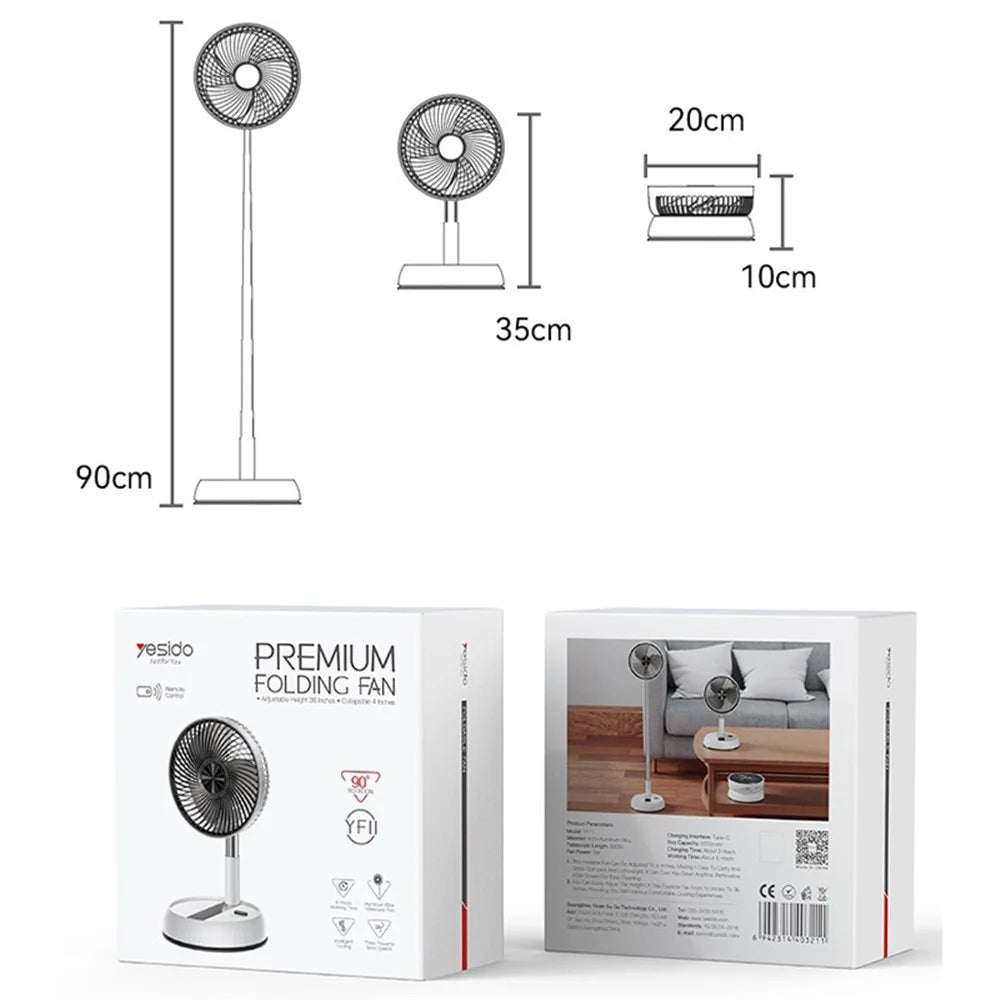 YESIDO YF11 Folding Fan Height Adjustable Cooling Fan Built-In 6000mAh Battery - 6