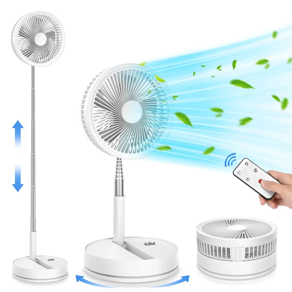 F9 Folding Telescopic Floor Desk Fan 4H Timer 4-Speed Adjustable Remote Control Fan - White - 1