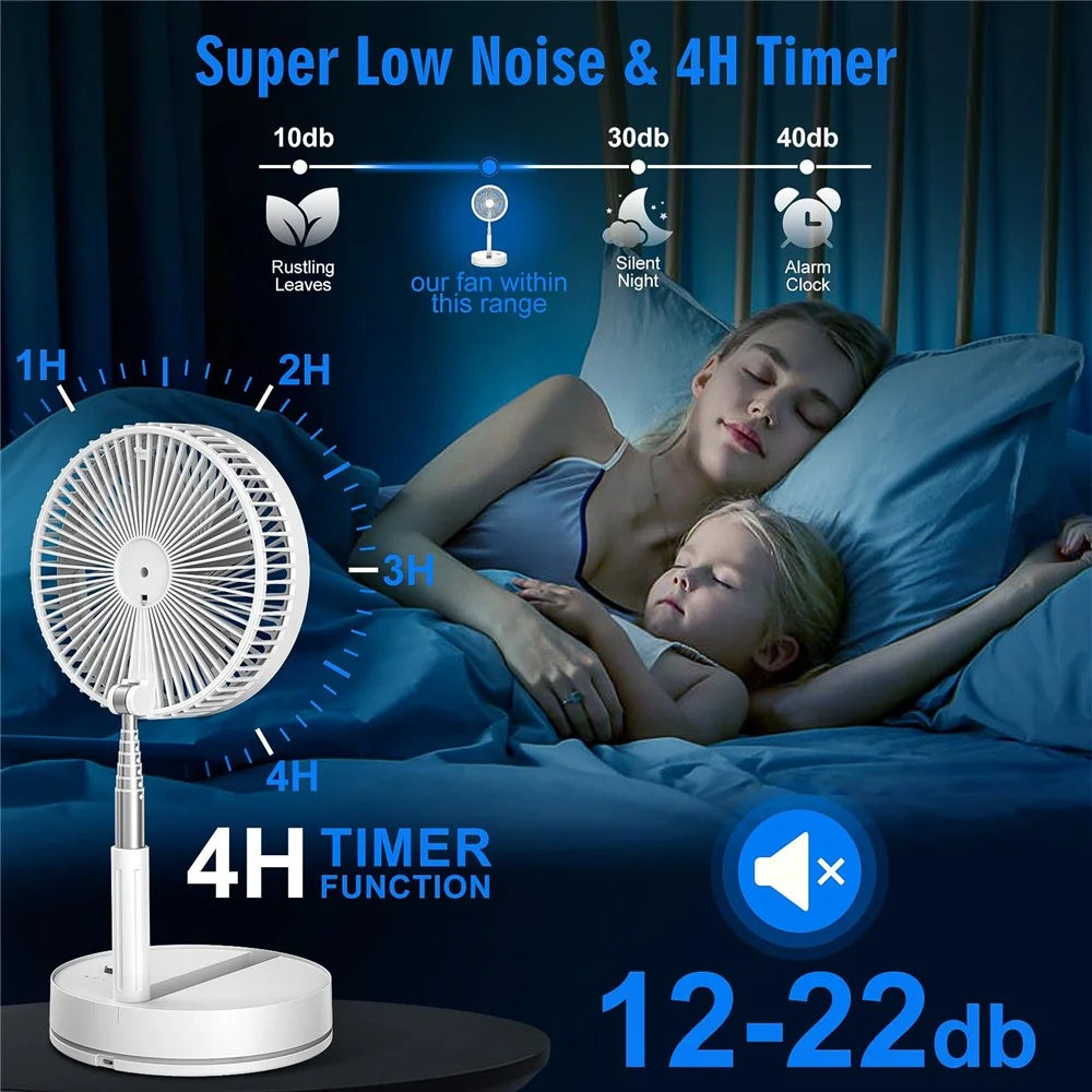 F9 Folding Telescopic Floor Desk Fan 4H Timer 4-Speed Adjustable Remote Control Fan - White - 2