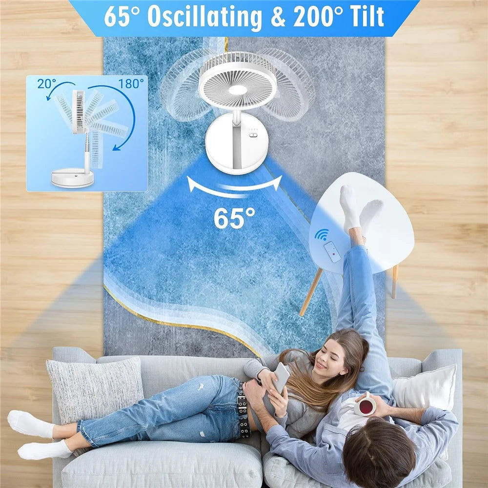 F9 Folding Telescopic Floor Desk Fan 4H Timer 4-Speed Adjustable Remote Control Fan - White - 3