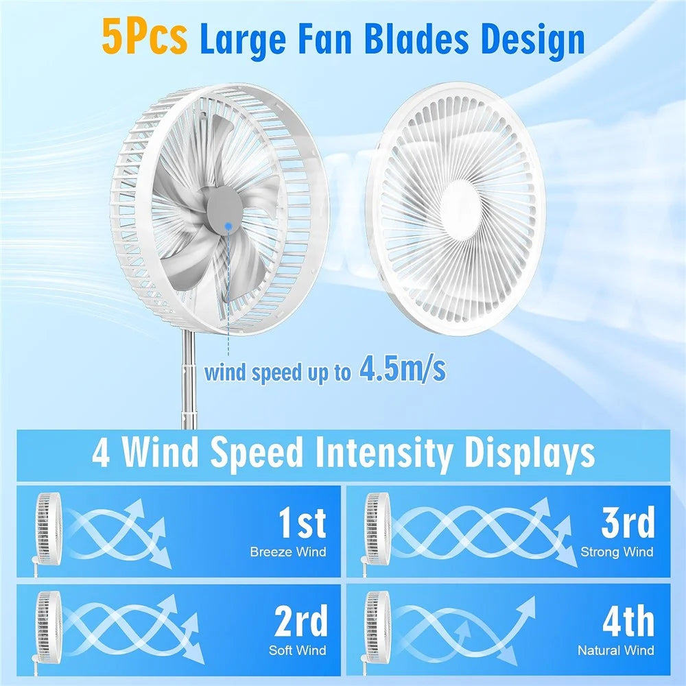 F9 Folding Telescopic Floor Desk Fan 4H Timer 4-Speed Adjustable Remote Control Fan - White - 5