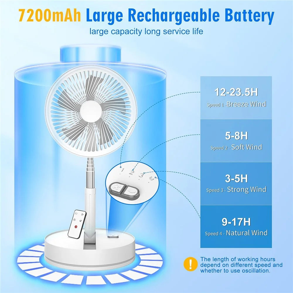 F9 Folding Telescopic Floor Desk Fan 4H Timer 4-Speed Adjustable Remote Control Fan - White - 6