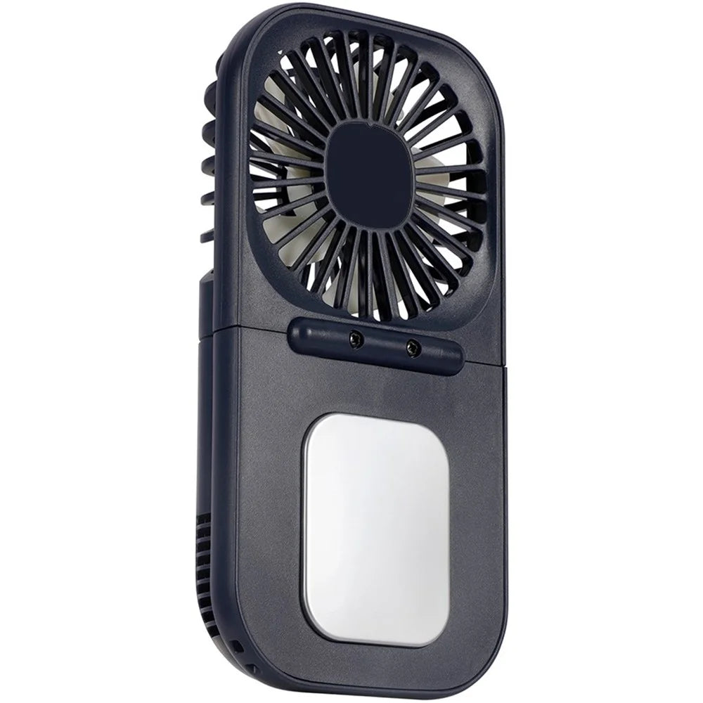 E6 Mini Handheld Neck Hanging Fan Cold Compress Function Foldable Summer Cooling Fan - Dark Blue - 1