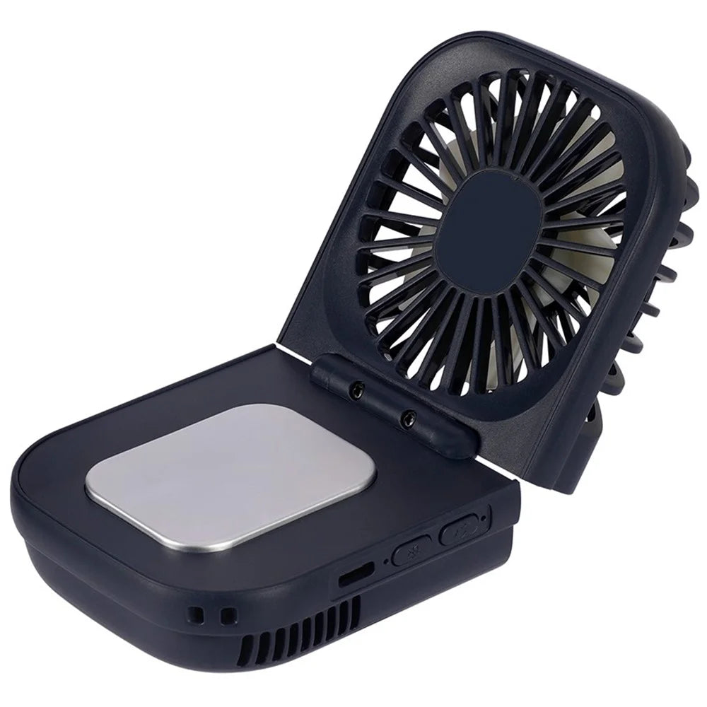 E6 Mini Handheld Neck Hanging Fan Cold Compress Function Foldable Summer Cooling Fan - Dark Blue - 2