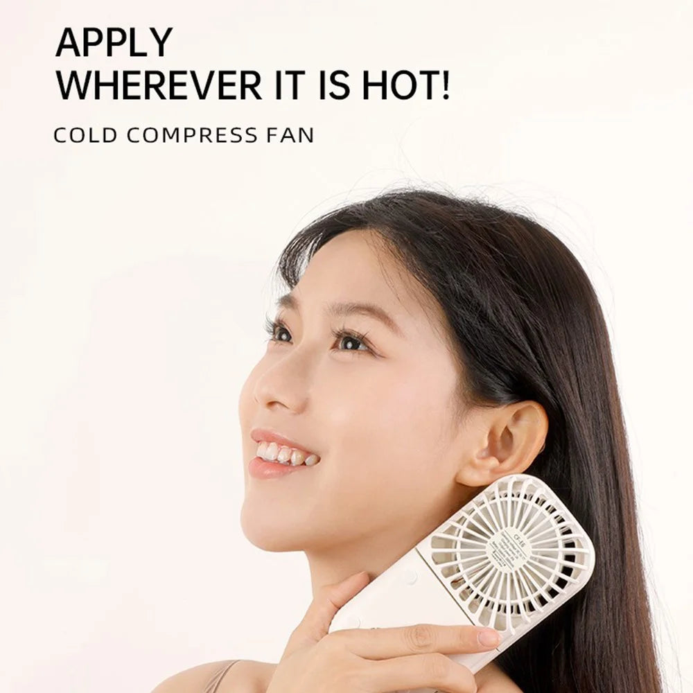 E6 Mini Handheld Neck Hanging Fan Cold Compress Function Foldable Summer Cooling Fan - Dark Blue - 5