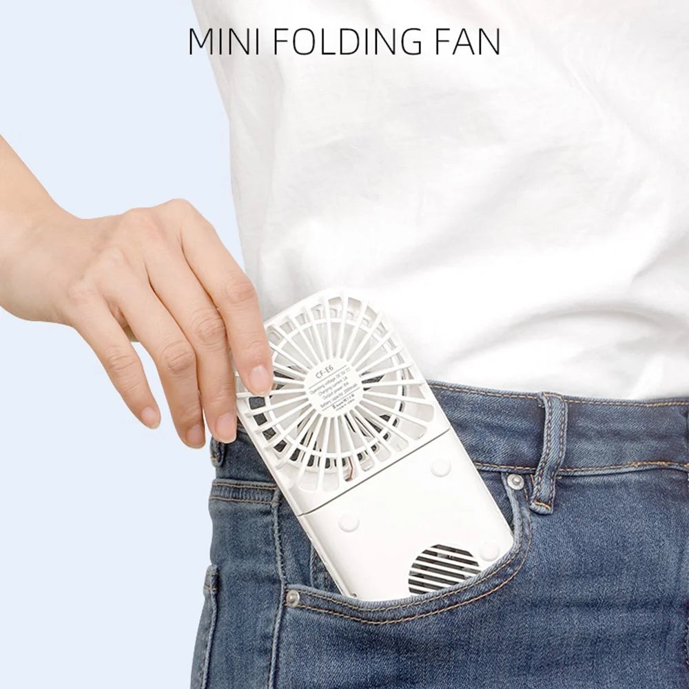 E6 Mini Handheld Neck Hanging Fan Cold Compress Function Foldable Summer Cooling Fan - Dark Blue - 6