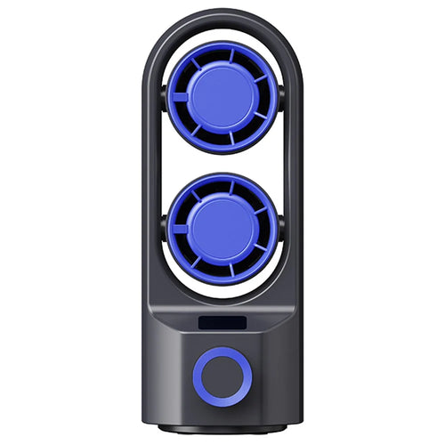 F84 Summer Cooling Fan 100-Gear Adjustable Desktop Dual Turbo Fan Head Cooler - Grey+Blue - 1