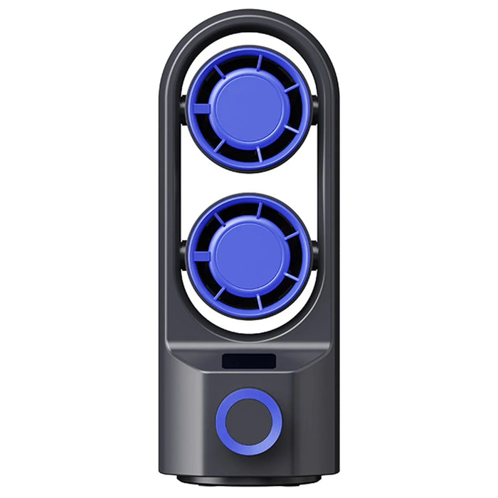 F84 Summer Cooling Fan 100-Gear Adjustable Desktop Dual Turbo Fan Head Cooler - Grey+Blue - 1