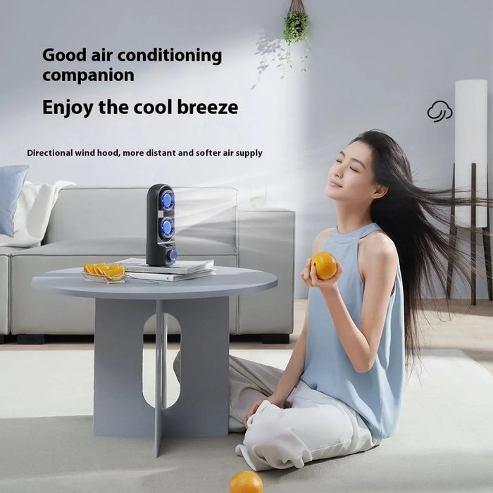 F84 Summer Cooling Fan 100-Gear Adjustable Desktop Dual Turbo Fan Head Cooler - Grey+Blue - 2