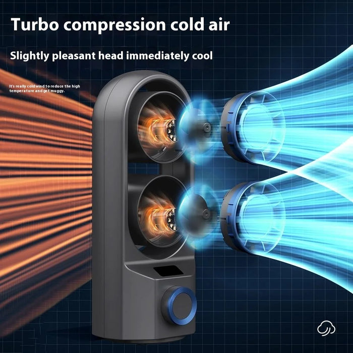 F84 Summer Cooling Fan 100-Gear Adjustable Desktop Dual Turbo Fan Head Cooler - Grey+Blue - 6