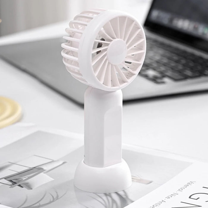 Portable Handheld Fan 3 Speeds Adjustable Low Noise Mini Desk Fan with Detachable Base - White - 2