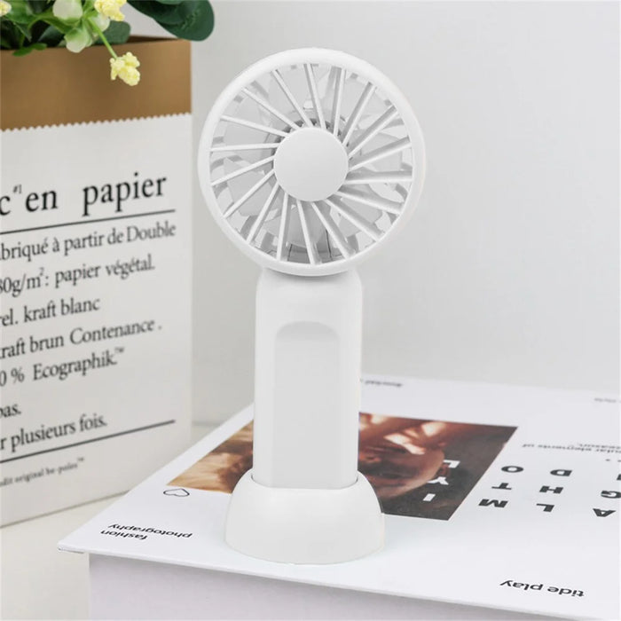 Portable Handheld Fan 3 Speeds Adjustable Low Noise Mini Desk Fan with Detachable Base - White - 3