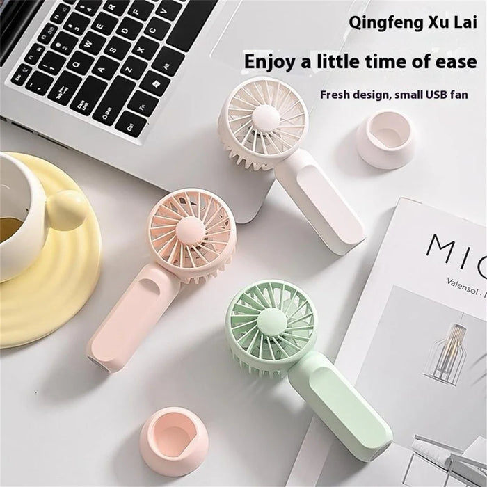 Portable Handheld Fan 3 Speeds Adjustable Low Noise Mini Desk Fan with Detachable Base - White - 4