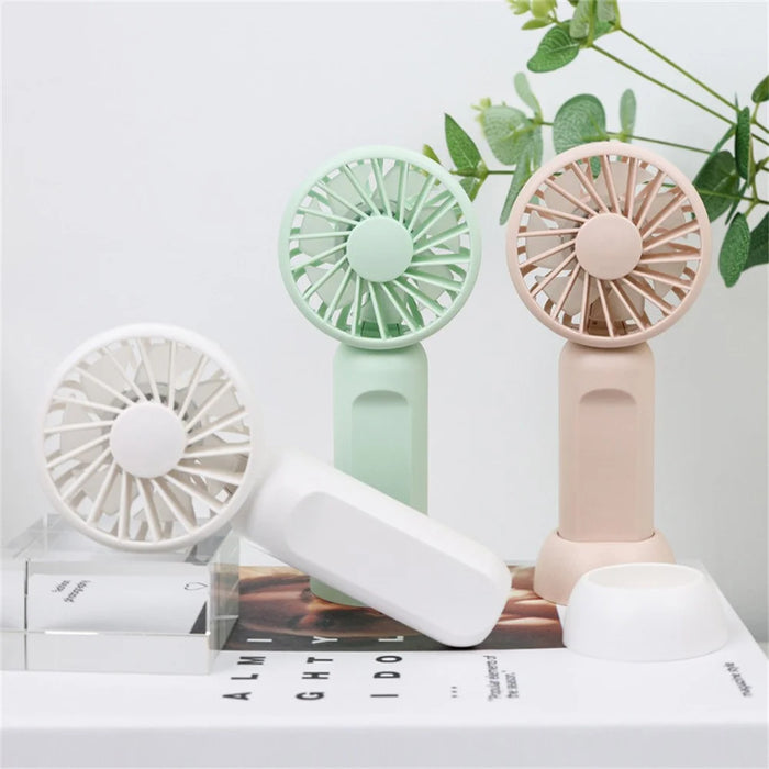 Portable Handheld Fan 3 Speeds Adjustable Low Noise Mini Desk Fan with Detachable Base - White - 5