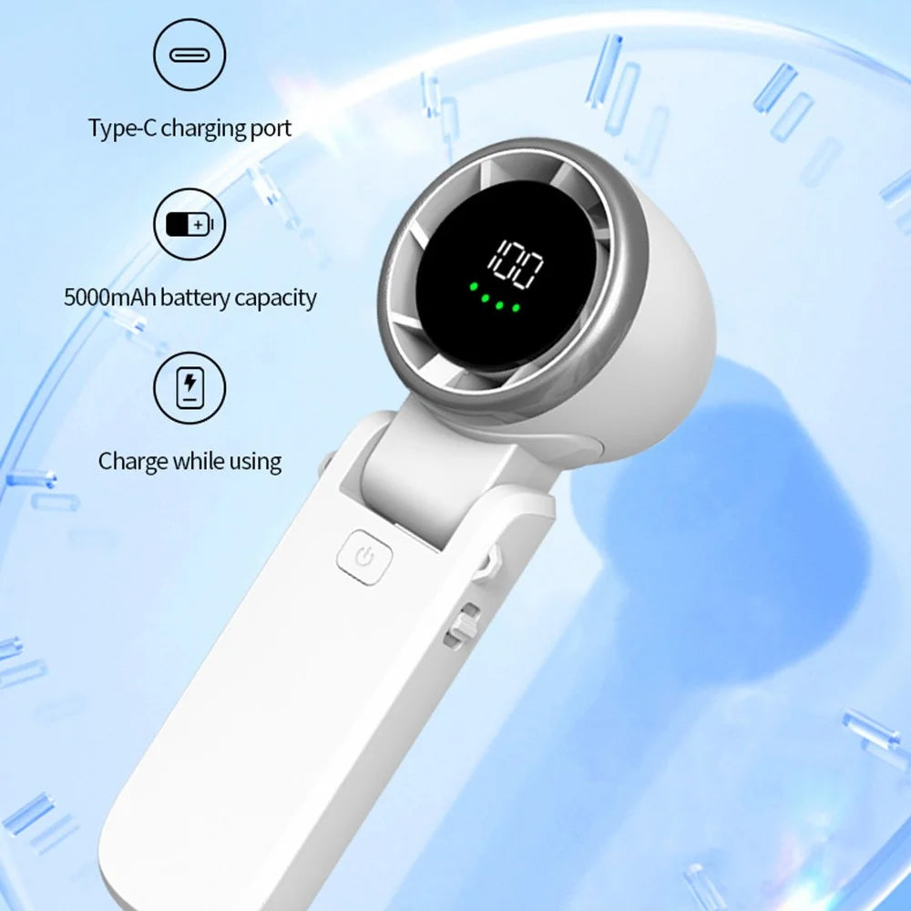 A9 Foldable Mini Fan 100-Speed Adjustable Portable Handheld USB Rechargeable Cooling Fan - White - 2