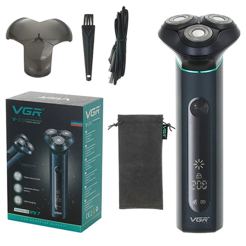 VGR V-310 USB Rechargeable Smart Electric Shaver LCD Digital Display Three-head Floating Razor - 1