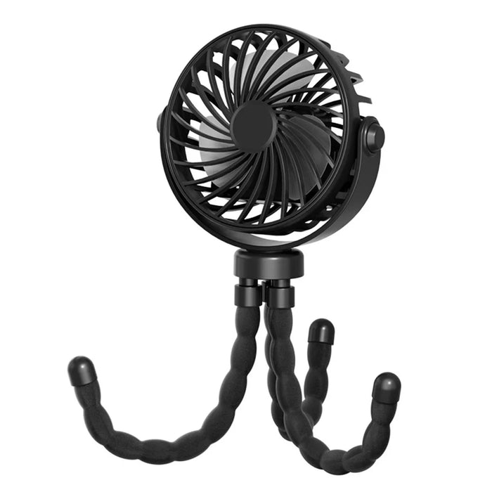 Portable Mini Octopus Fan Baby Stroller USB Rechargeable Flexible Tripod Stand Folding Fan - Black - 1