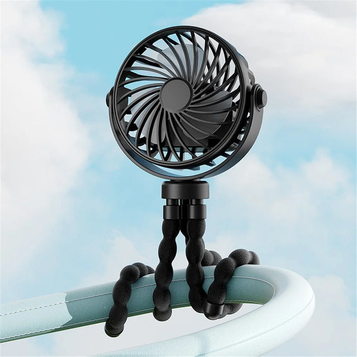 Portable Mini Octopus Fan Baby Stroller USB Rechargeable Flexible Tripod Stand Folding Fan - Black - 2