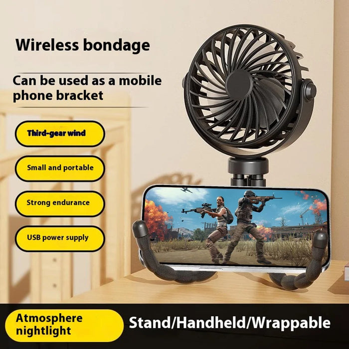 Portable Mini Octopus Fan Baby Stroller USB Rechargeable Flexible Tripod Stand Folding Fan - Black - 3