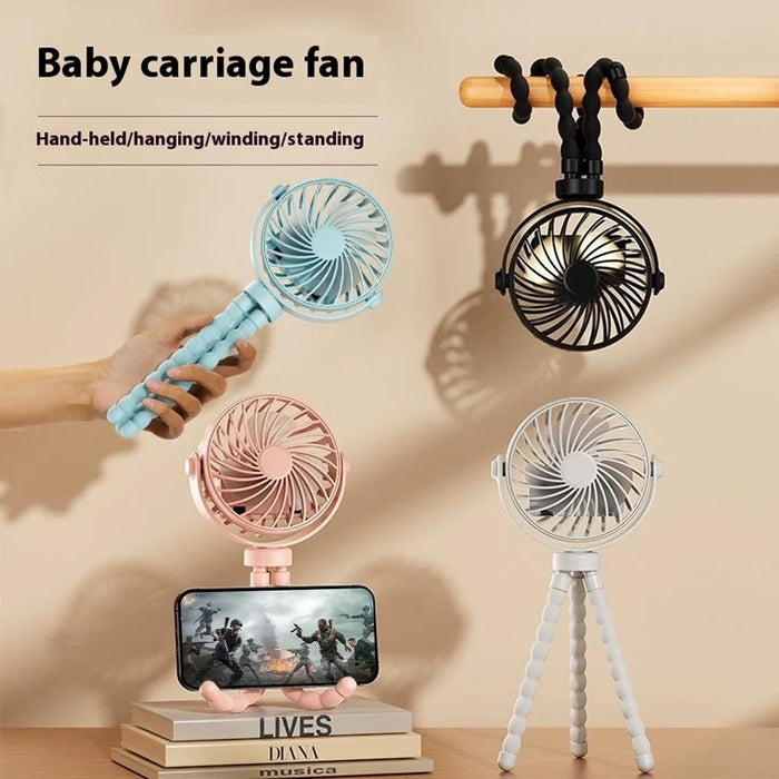 Portable Mini Octopus Fan Baby Stroller USB Rechargeable Flexible Tripod Stand Folding Fan - Black - 4
