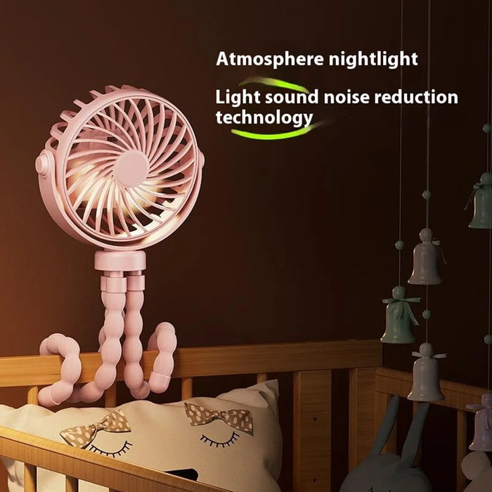 Portable Mini Octopus Fan Baby Stroller USB Rechargeable Flexible Tripod Stand Folding Fan - Black - 5