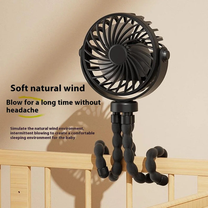 Portable Mini Octopus Fan Baby Stroller USB Rechargeable Flexible Tripod Stand Folding Fan - Black - 6
