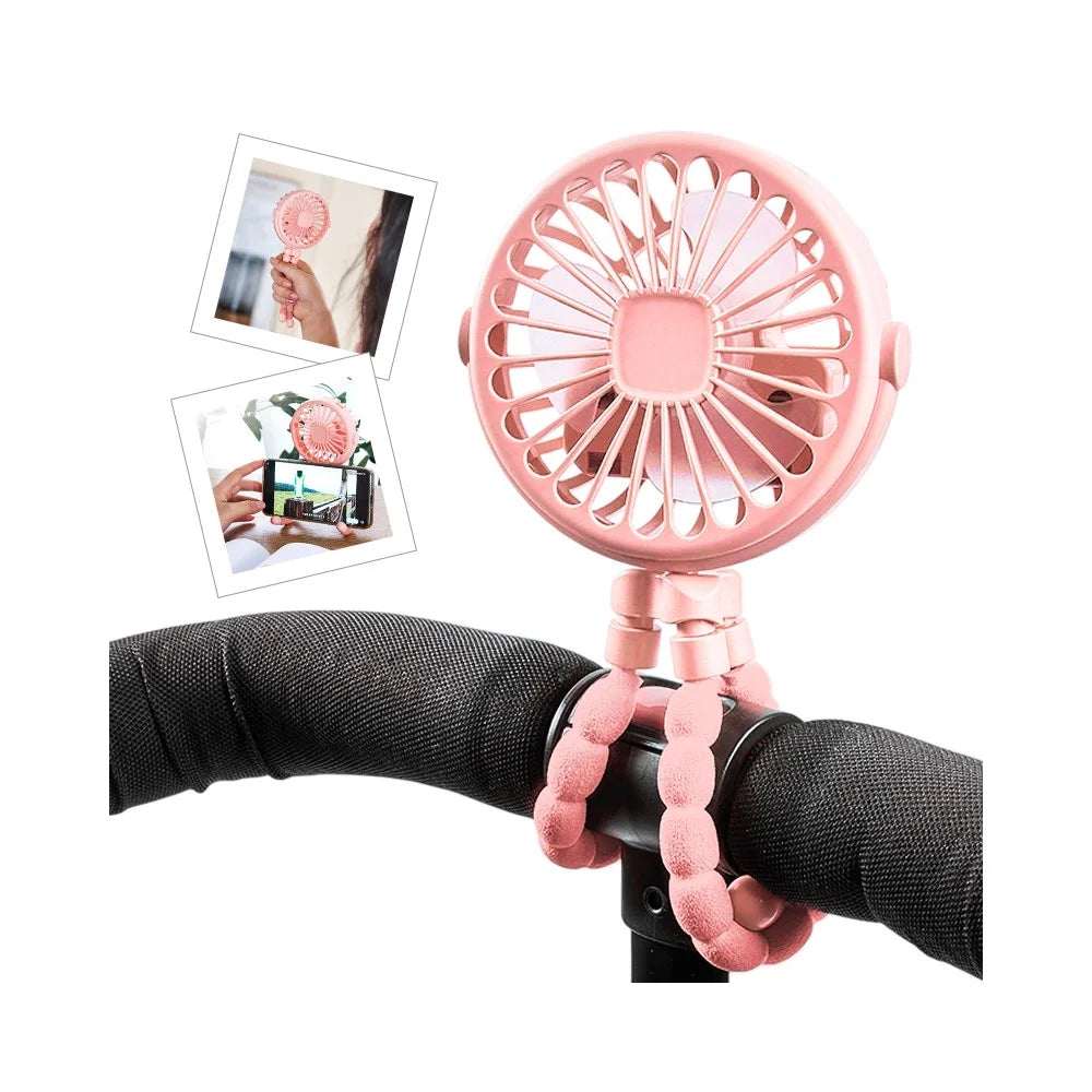 Portable Baby Stroller Octopus Fan USB Rechargeable Flexible Legs 3 Wind Speed Summer Cooling Fan - Pink - 1