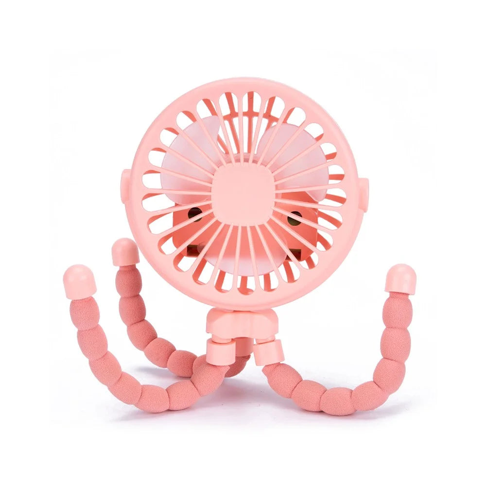 Portable Baby Stroller Octopus Fan USB Rechargeable Flexible Legs 3 Wind Speed Summer Cooling Fan - Pink - 3