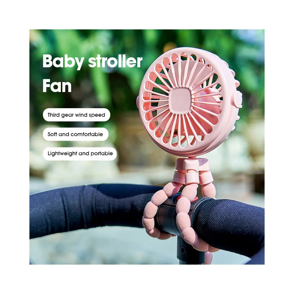 Portable Baby Stroller Octopus Fan USB Rechargeable Flexible Legs 3 Wind Speed Summer Cooling Fan - Pink - 4