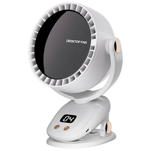 6 Gears Adjustable Clip On Bladeless Fan Rechargeable Desktop Fan ( Built In 3600mAh Battery ) - Milky White - 1