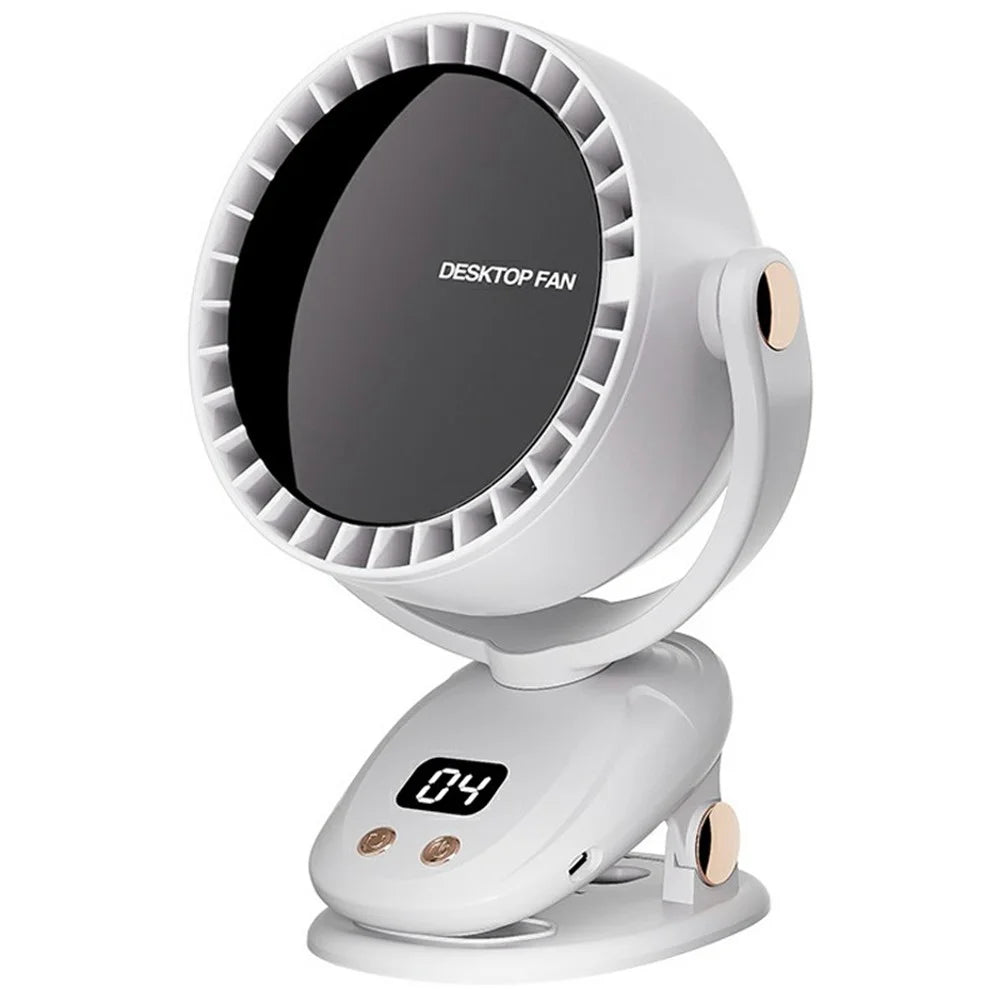 6 Gears Adjustable Clip On Bladeless Fan Rechargeable Desktop Fan ( Built In 3600mAh Battery ) - Milky White - 1