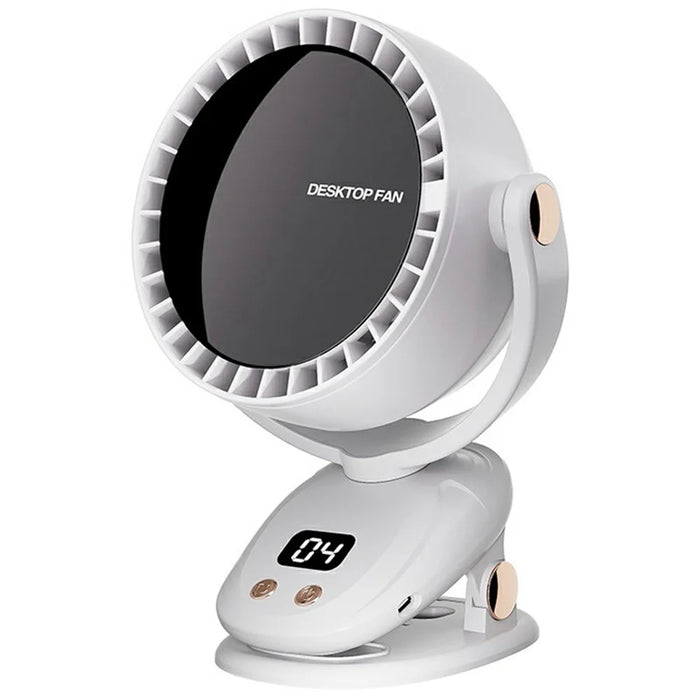 6 Gears Adjustable Clip On Bladeless Fan Rechargeable Desktop Fan ( Built In 3600mAh Battery ) - Milky White - 1