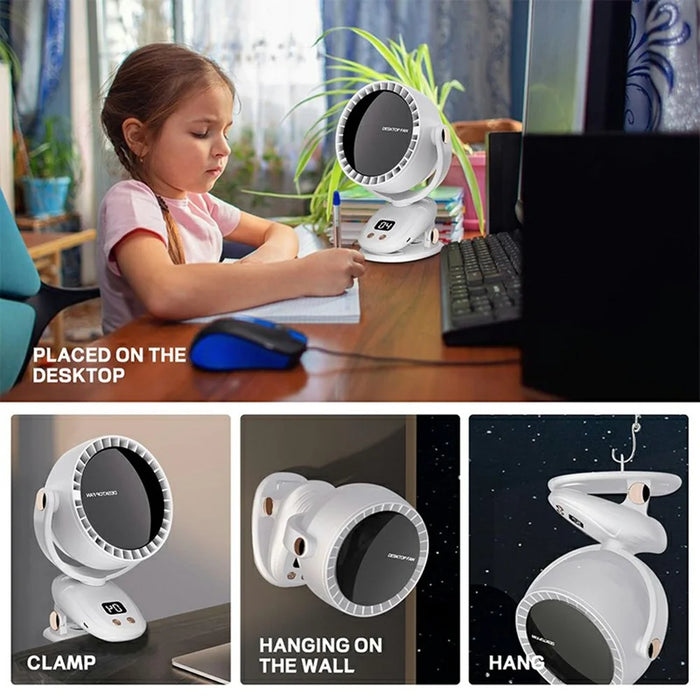 6 Gears Adjustable Clip On Bladeless Fan Rechargeable Desktop Fan ( Built In 3600mAh Battery ) - Milky White - 4