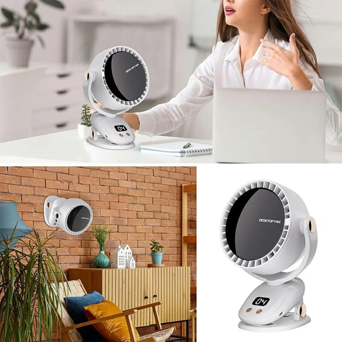 6 Gears Adjustable Clip On Bladeless Fan Rechargeable Desktop Fan ( Built In 3600mAh Battery ) - Milky White - 6