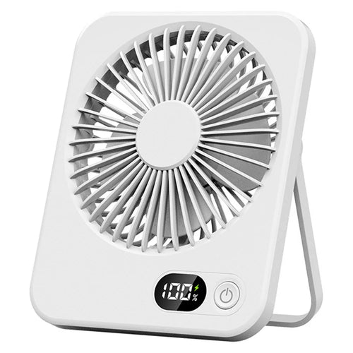 Ultra Thin Desktop Fan Digital Display 5 Speeds Adjustable Cooling Fan with Foldable Stand - White - 1