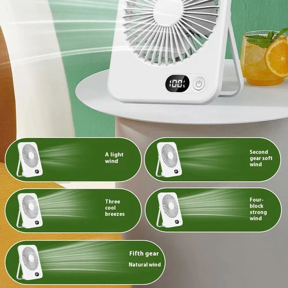 Ultra Thin Desktop Fan Digital Display 5 Speeds Adjustable Cooling Fan with Foldable Stand - White - 3