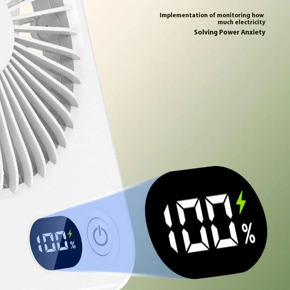 Ultra Thin Desktop Fan Digital Display 5 Speeds Adjustable Cooling Fan with Foldable Stand - White - 6