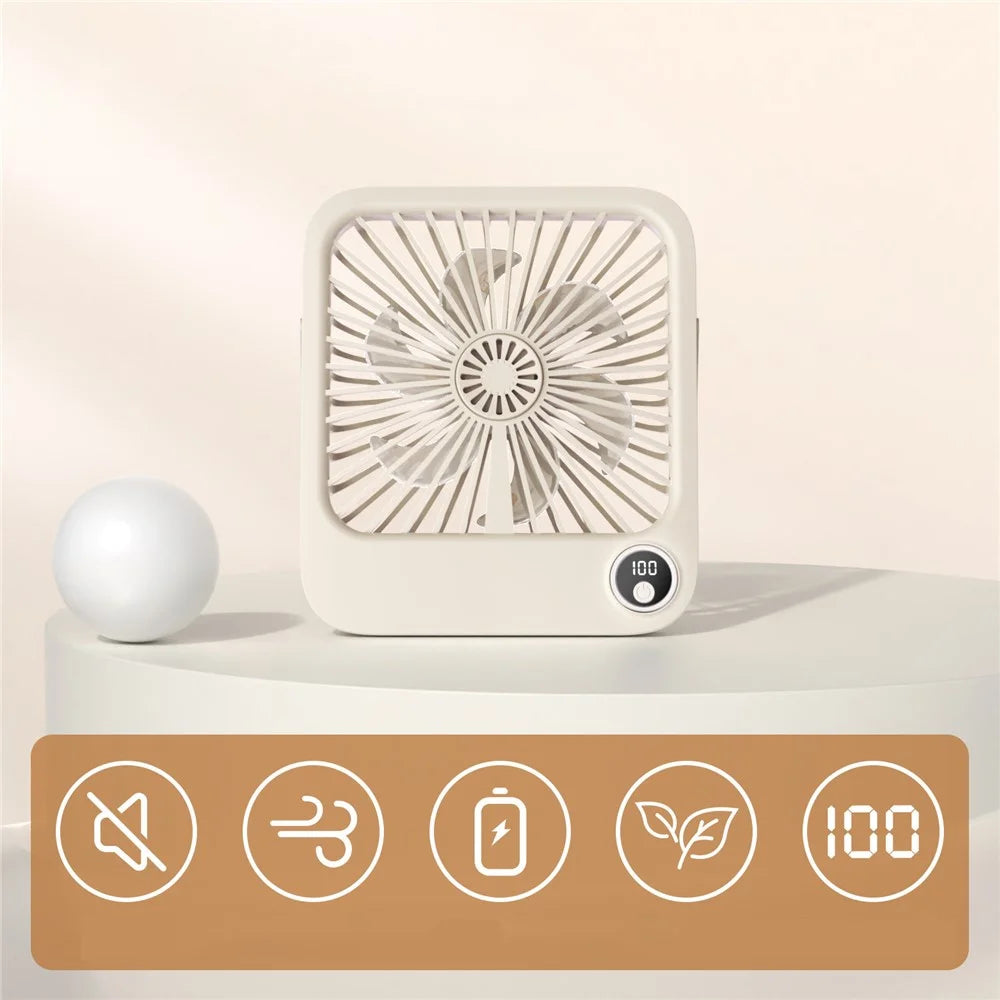 W30 2000mAh Portable Desk Fan Ultra Thin Wall Mount 5 Speed Digital Display Personal Fan - Beige - 1
