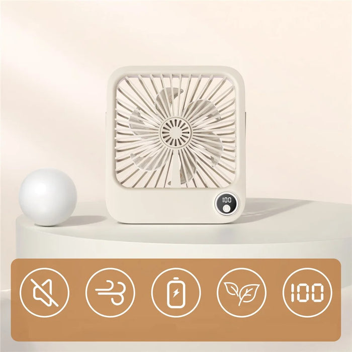 W30 2000mAh Portable Desk Fan Ultra Thin Wall Mount 5 Speed Digital Display Personal Fan - Beige - 1