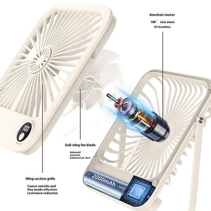 W30 2000mAh Portable Desk Fan Ultra Thin Wall Mount 5 Speed Digital Display Personal Fan - Beige - 4