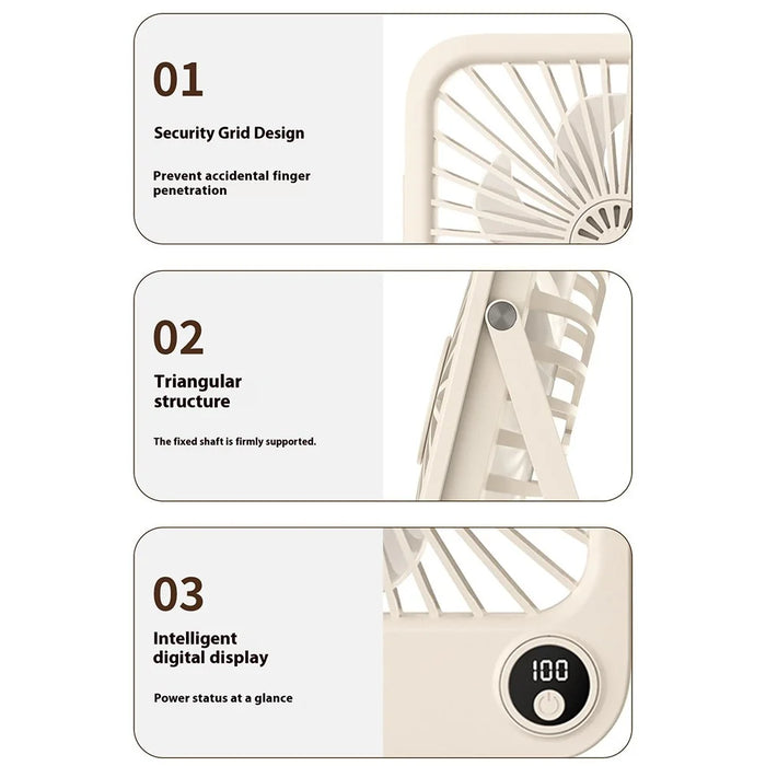 W30 2000mAh Portable Desk Fan Ultra Thin Wall Mount 5 Speed Digital Display Personal Fan - Beige - 5