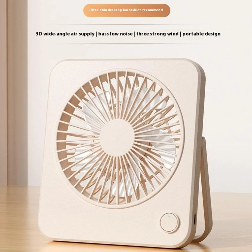 W70 Ultra Thin Desktop Fan USB Rechargeable Quiet Portable Handheld Fan with 1200mAh Battery - Beige - 2