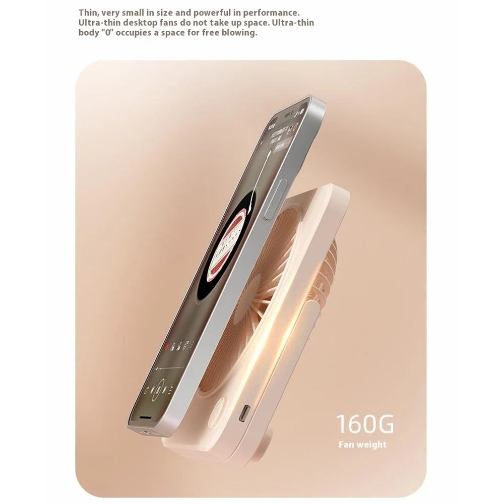 W70 Ultra Thin Desktop Fan USB Rechargeable Quiet Portable Handheld Fan with 1200mAh Battery - Beige - 3