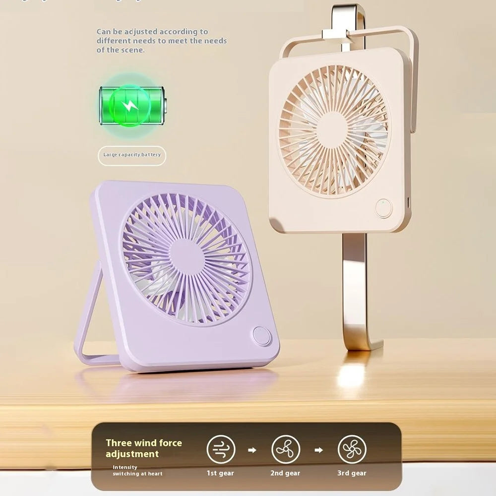 W70 Ultra Thin Desktop Fan USB Rechargeable Quiet Portable Handheld Fan with 1200mAh Battery - Beige - 7