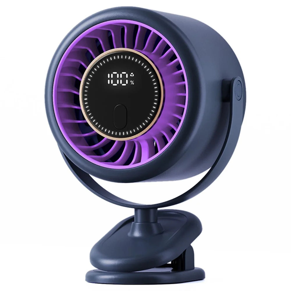 T30 Portable Desktop Fan 3600mAh USB Rechargeable Digital Display Clip-On Personal Fan 6 Speeds - Blue - 1