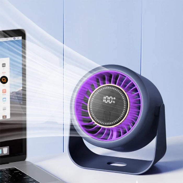 T30 Portable Desktop Fan with Base 6 Speeds Adjustable Summer Cooling Fan with Digital Display - Blue - 2