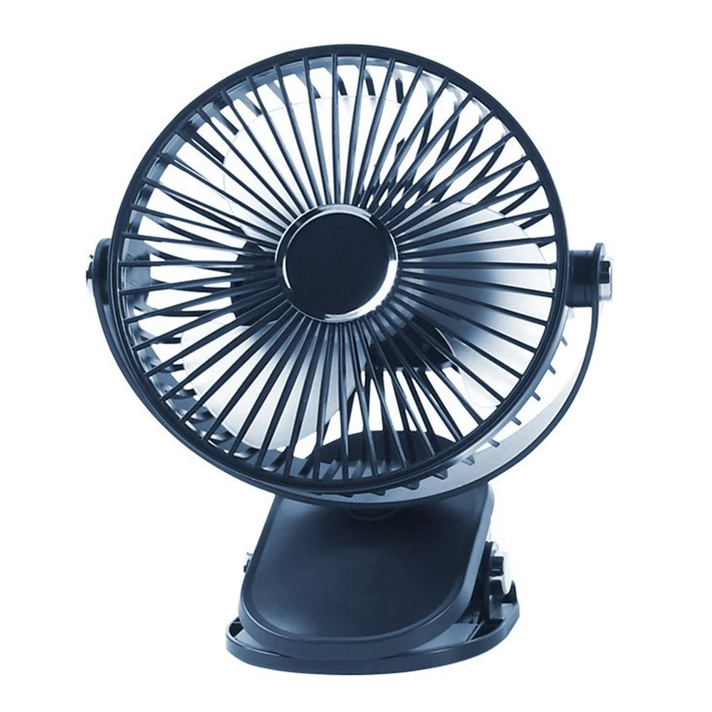 6 Inch Desk Fan with Ambient Light 1200mAh 3 Speeds Adjustable Clip Fan for Dorm Office - Navy Blue - 1