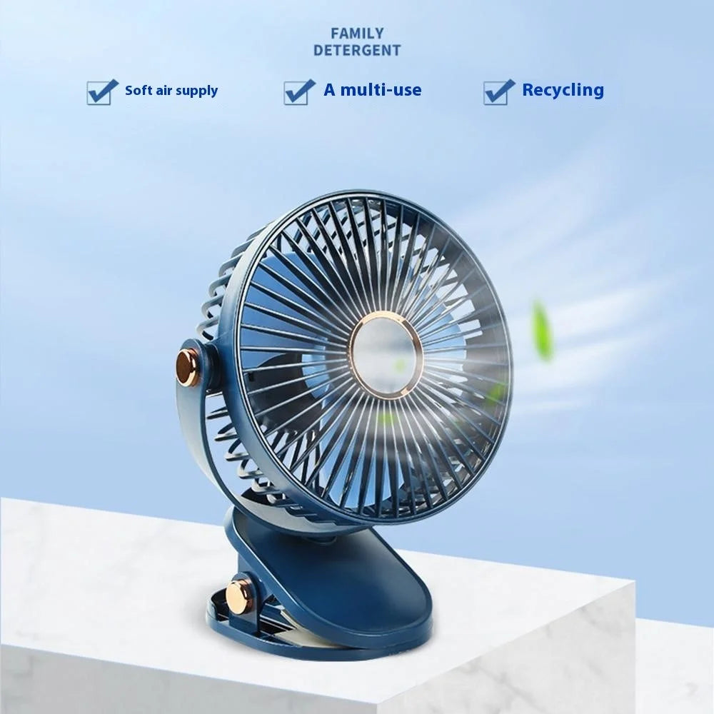 6 Inch Desk Fan with Ambient Light 1200mAh 3 Speeds Adjustable Clip Fan for Dorm Office - Navy Blue - 3