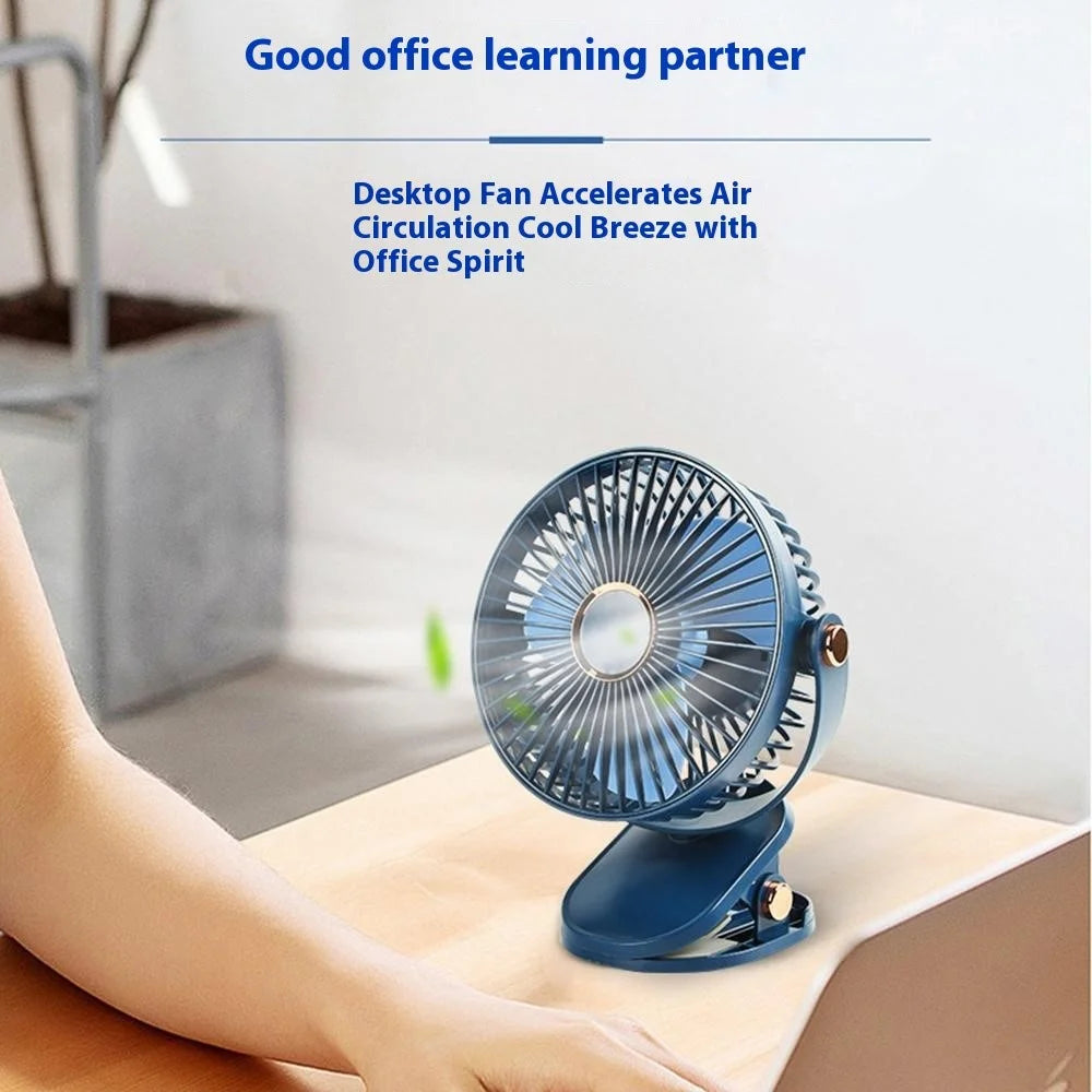 6 Inch Desk Fan with Ambient Light 1200mAh 3 Speeds Adjustable Clip Fan for Dorm Office - Navy Blue - 5
