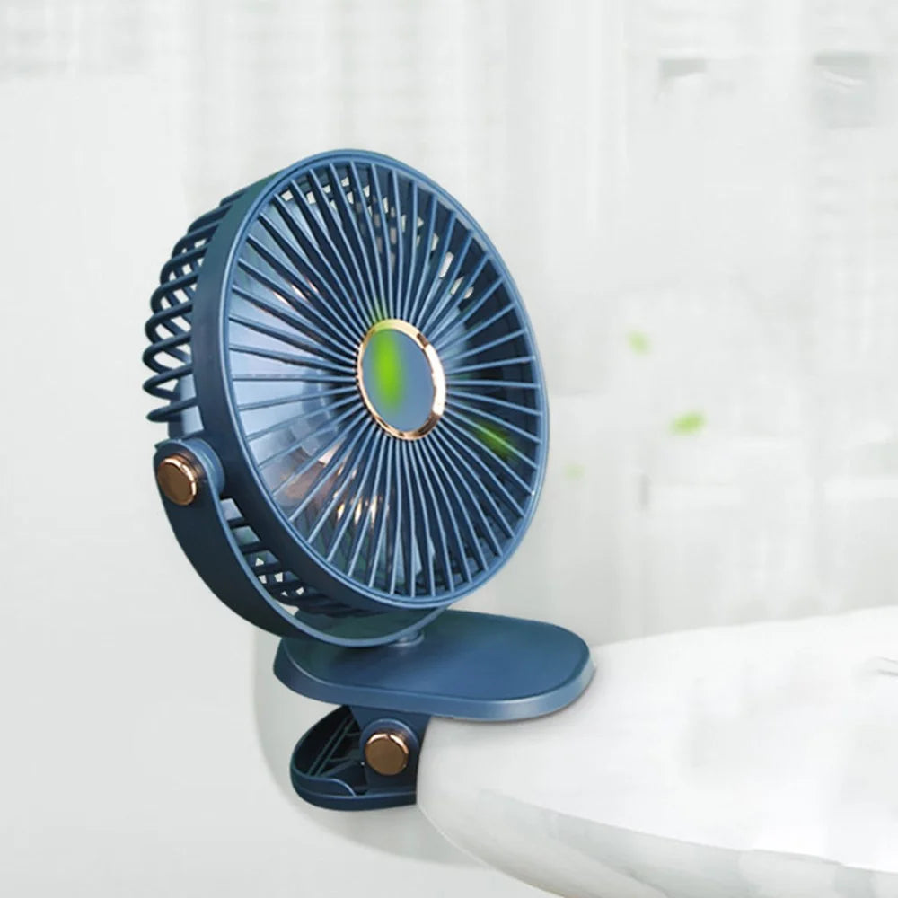 6 Inch Desk Fan with Ambient Light 1200mAh 3 Speeds Adjustable Clip Fan for Dorm Office - Navy Blue - 6